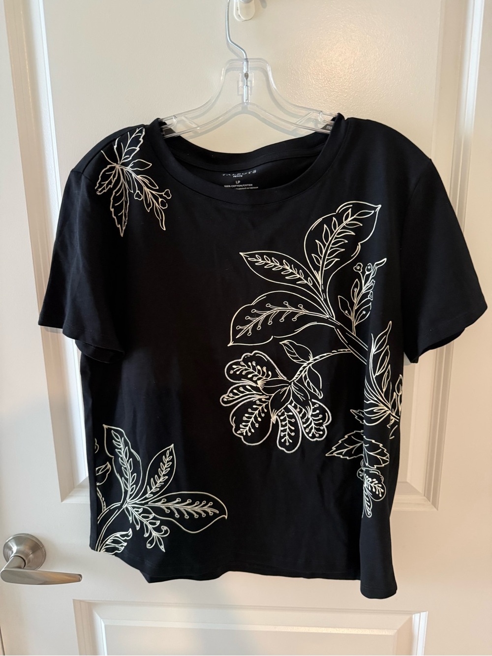 Talbots Black Short-Sleeve Tee with White Floral Outline